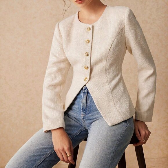 Apricot Casual Women's Elegant Wool Coat With Front Button Closure - Picture 4 of 7